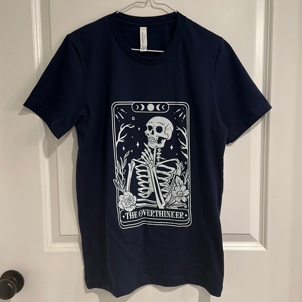Sarcastic, Spooky Season “The Overthinker” Skeleton Shirt